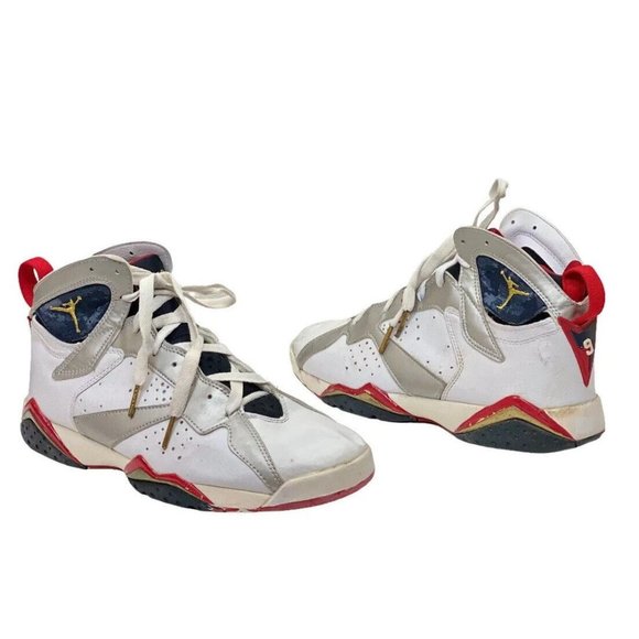 Men's Size US 11.5 - Jordan 7 Retro Olympic 2004 White Gray Black Red - Picture 1 of 12